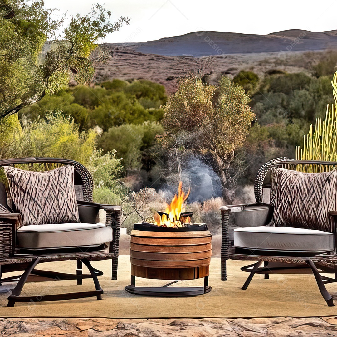 Duas poltronas em uma fogueira em um ambiente natural aberto