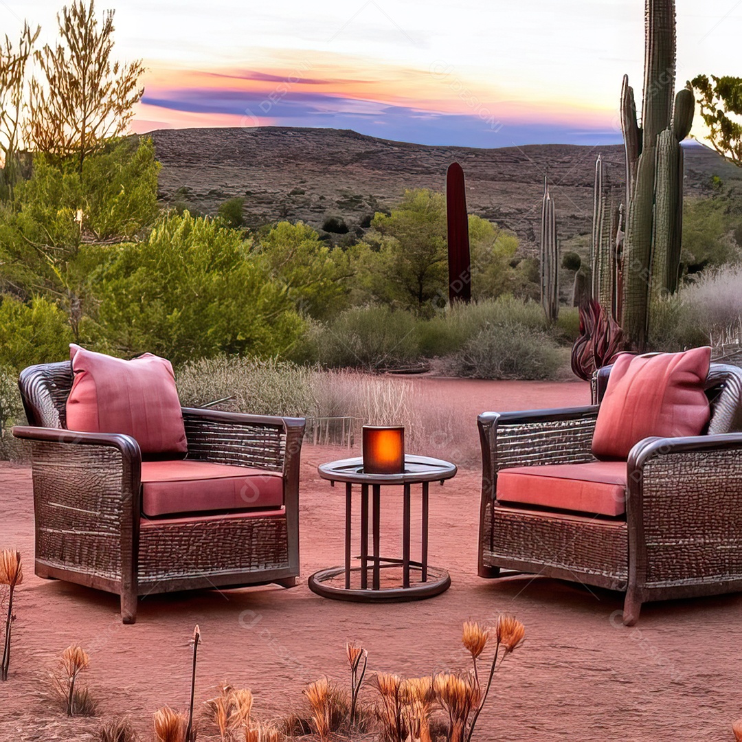 Duas poltronas em uma fogueira em um ambiente natural aberto