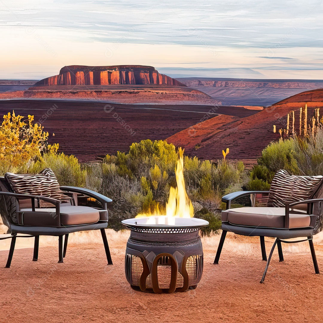 Duas poltronas em uma fogueira em um ambiente natural aberto