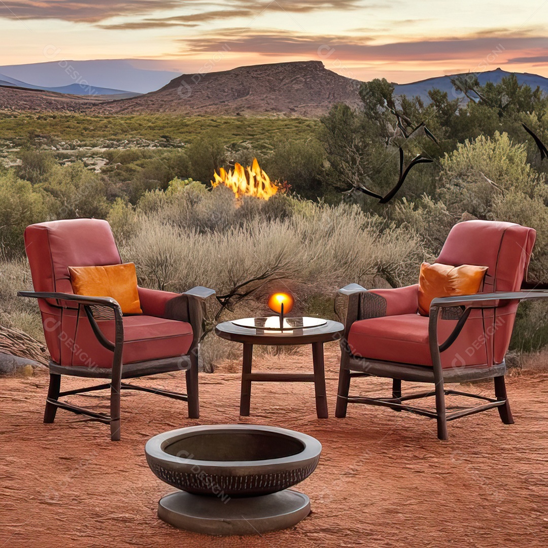 Duas poltronas em uma fogueira em um ambiente natural aberto