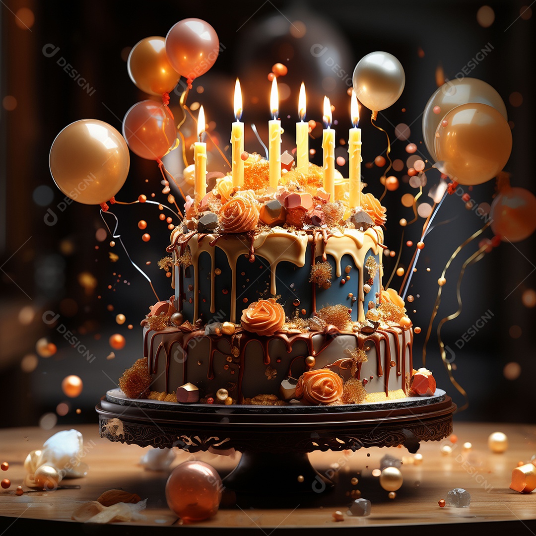 Bolo de chocolate de aniversário decorado com doces