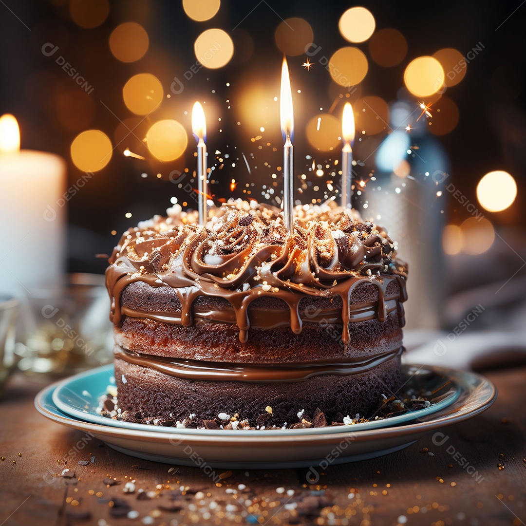 Bolo de chocolate de aniversário decorado com doces