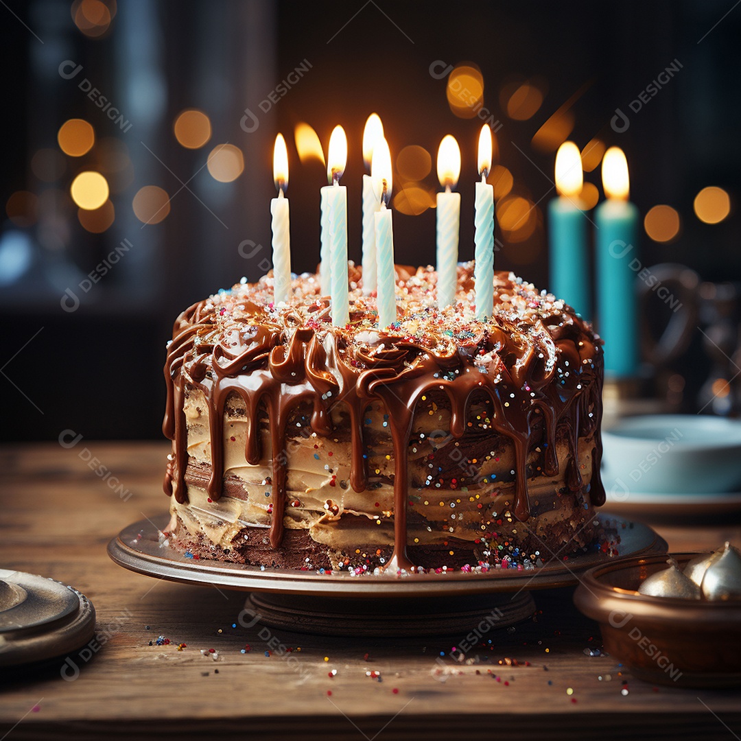 Bolo de chocolate de aniversário decorado com doces