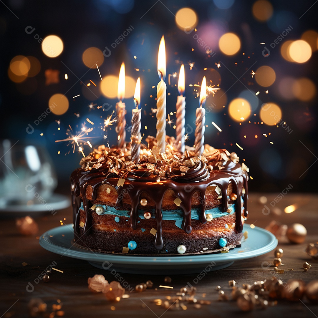 Bolo de chocolate de aniversário decorado com doces