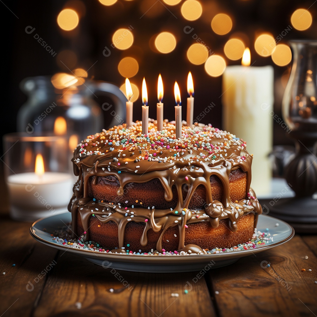 Bolo de chocolate de aniversário decorado com doces