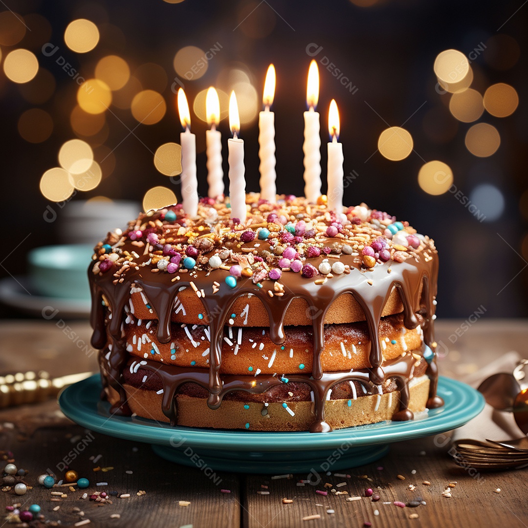 Bolo de chocolate de aniversário decorado com doces