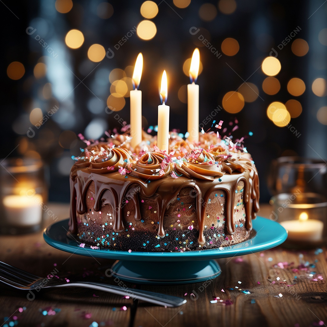 Bolo de chocolate de aniversário decorado com doces