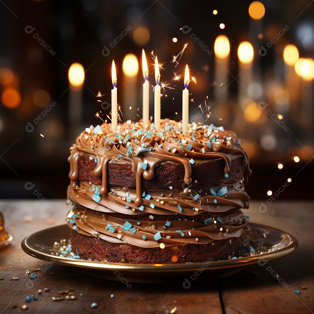 Bolo de chocolate de aniversário decorado com doces