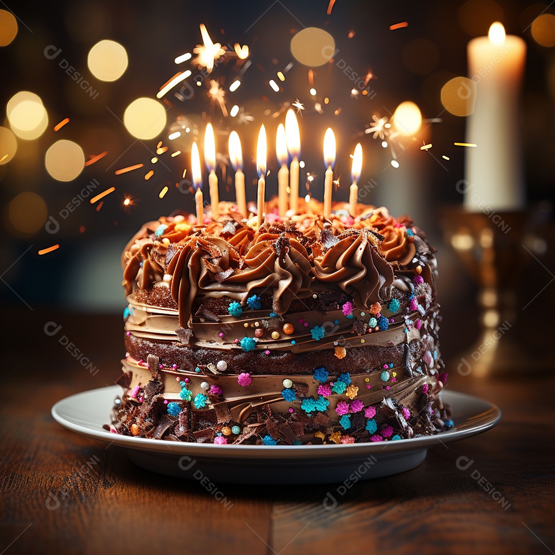 Bolo de chocolate de aniversário decorado com doces