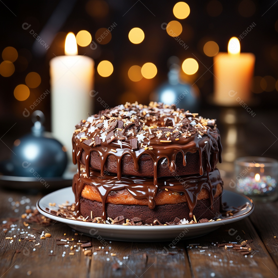 Bolo de chocolate de aniversário decorado com doces