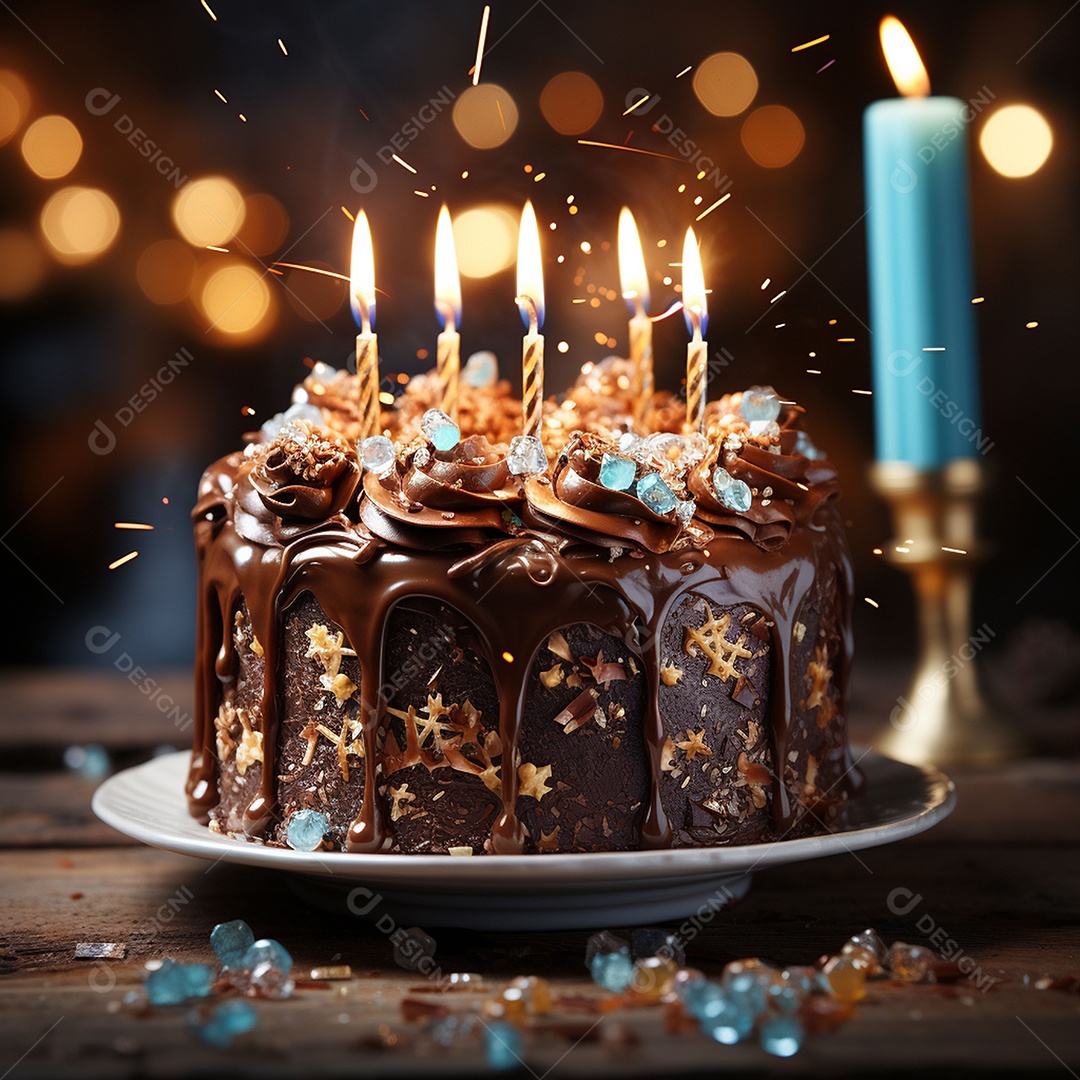 Bolo de chocolate de aniversário decorado com doces