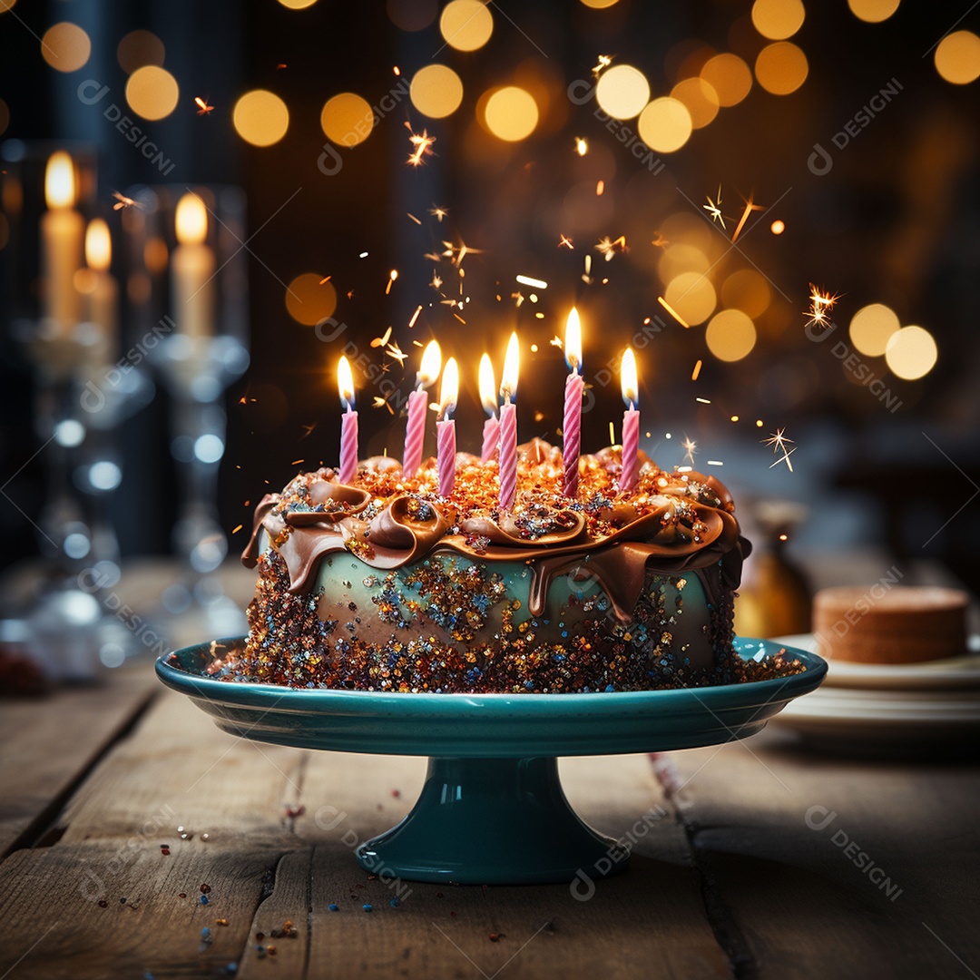 Bolo de chocolate de aniversário decorado com doces