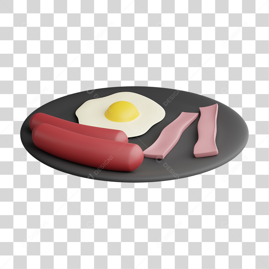 Elemento 3D Prato com Bacon Salsinha e Ovos Fritos PNG Transparente