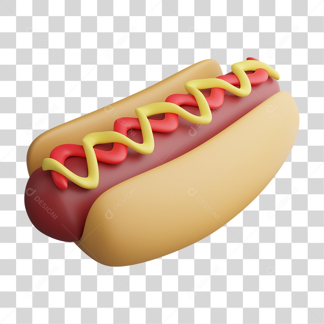 Elemento 3D Hot-dog Sanduiche Lanche PNG Transparente