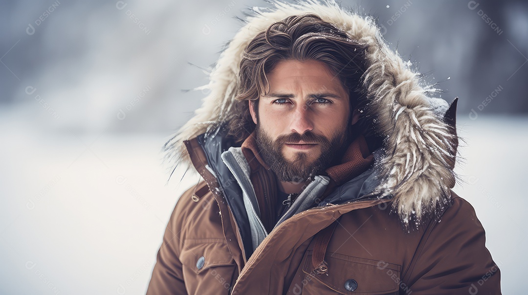 Homem com roupa e acessório de frio no inverno