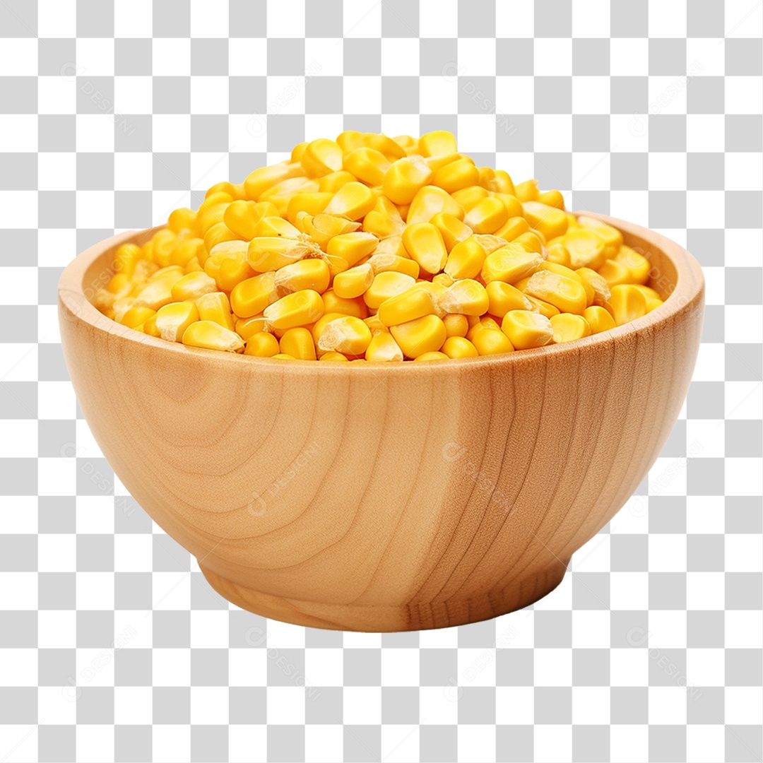 Milho de Pipoca em Vasilha de Madeira PNG Transparente