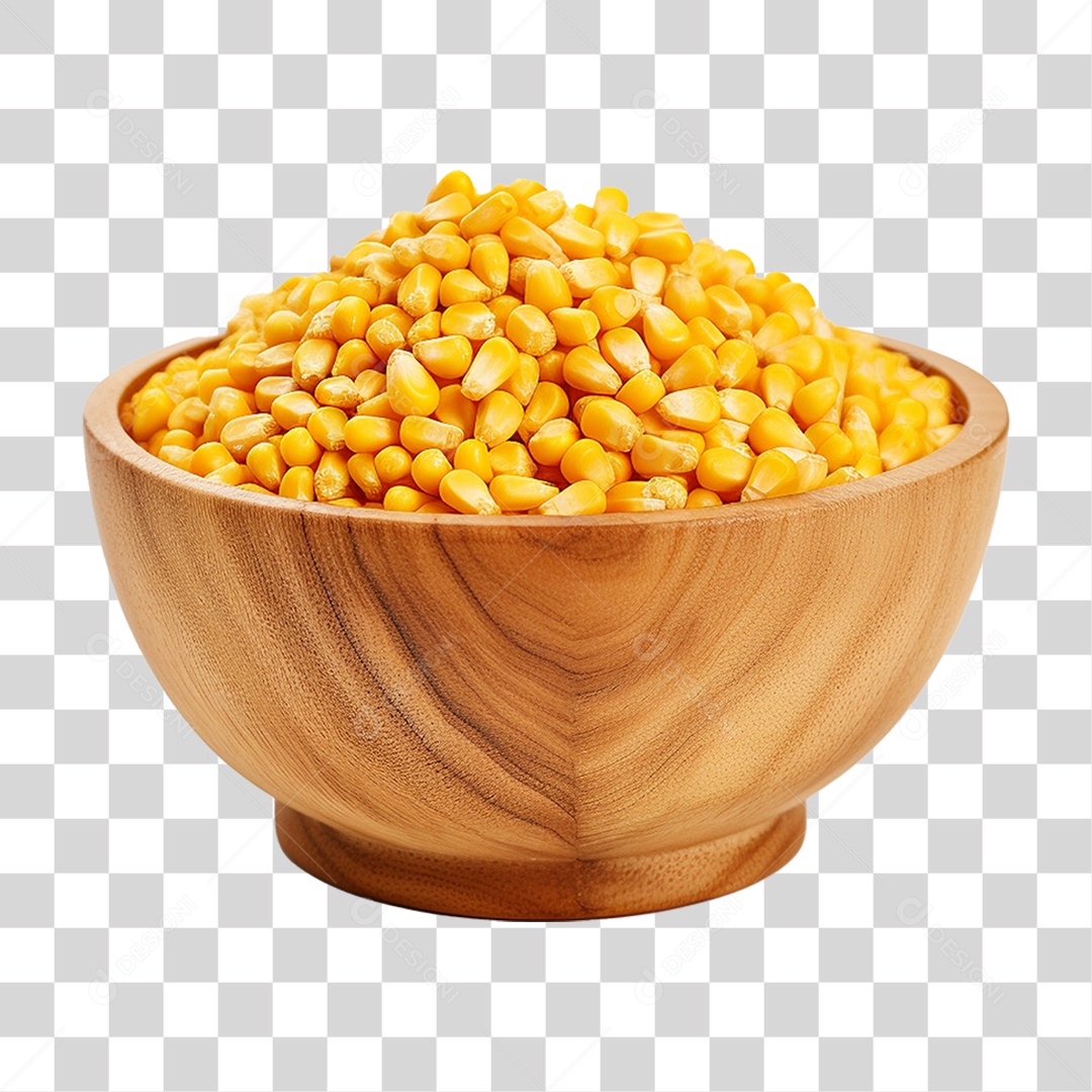 Milho de Pipoca em Vasilha de Madeira PNG Transparente