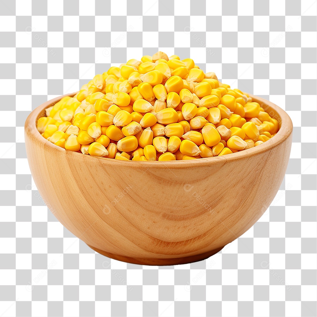 Milho de Pipoca em Vasilha de Madeira PNG Transparente