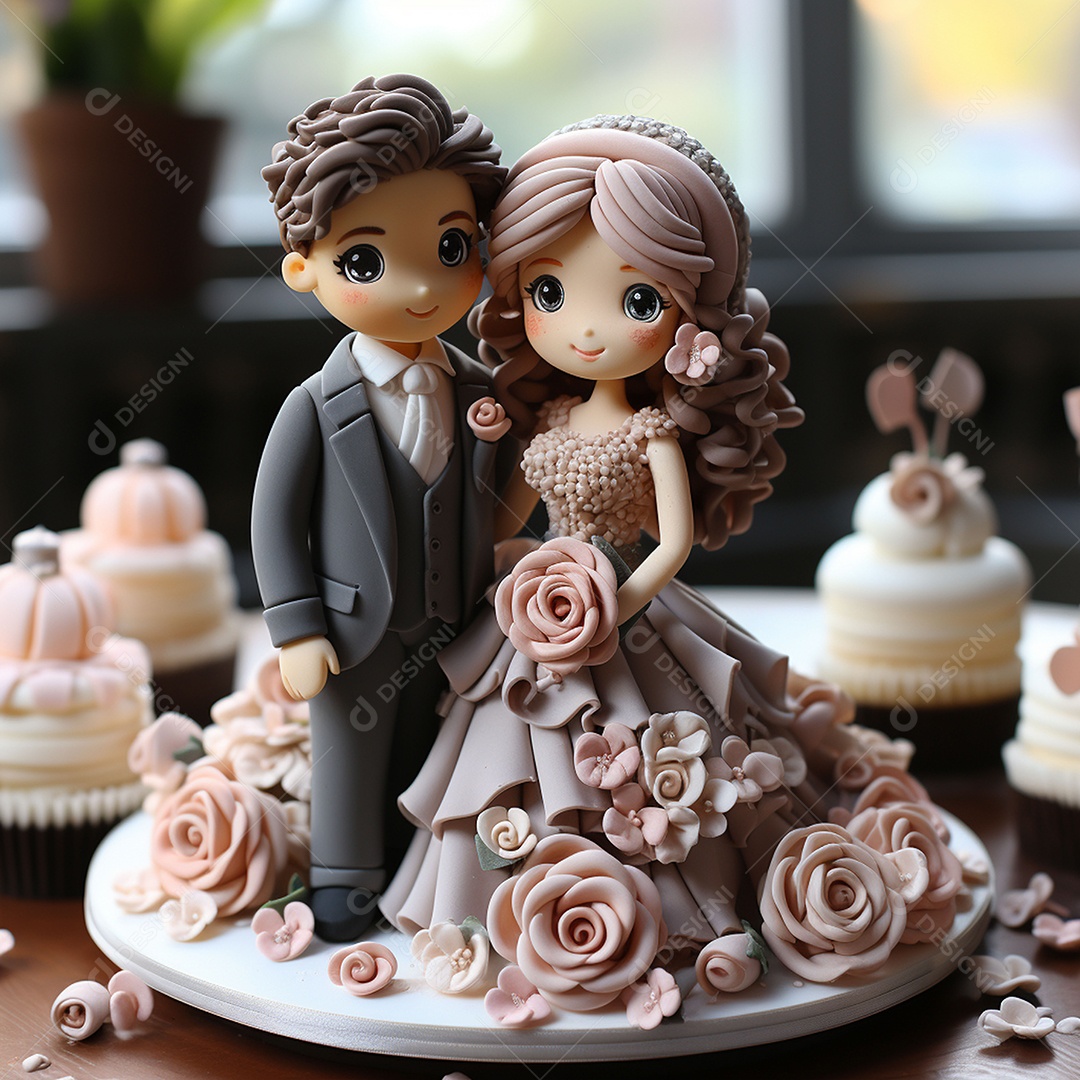 Bolo de casamento fofo para noivos