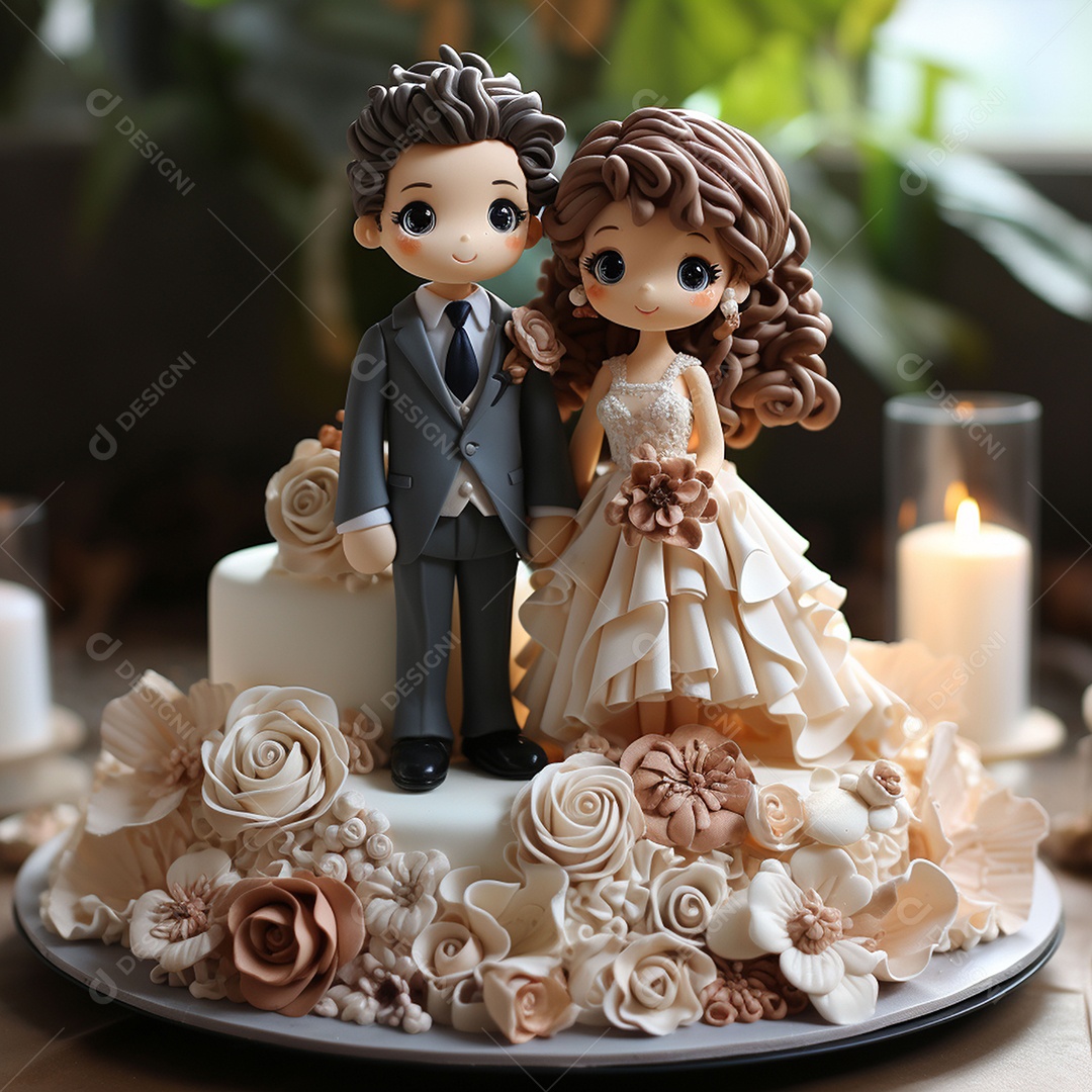 Bolo de casamento fofo para noivos