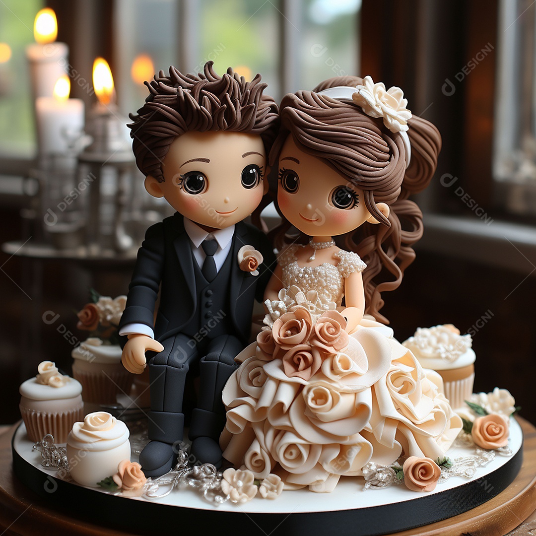 Bolo de casamento fofo para noivos