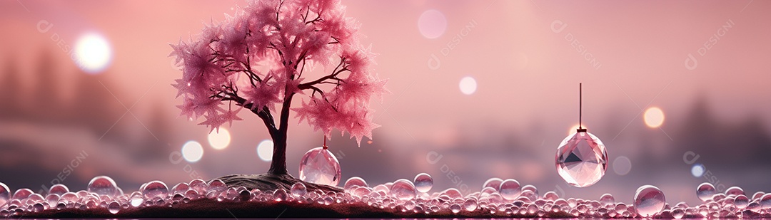 Linda árvore de Natal rosa com bolas