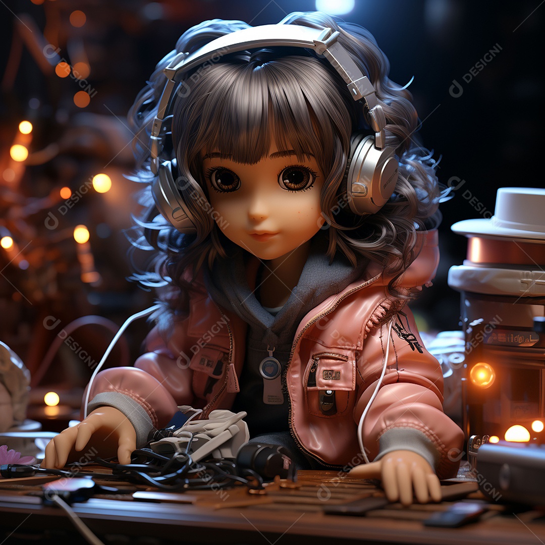 Garota chibi fofa dj 3D extremamente detalhada