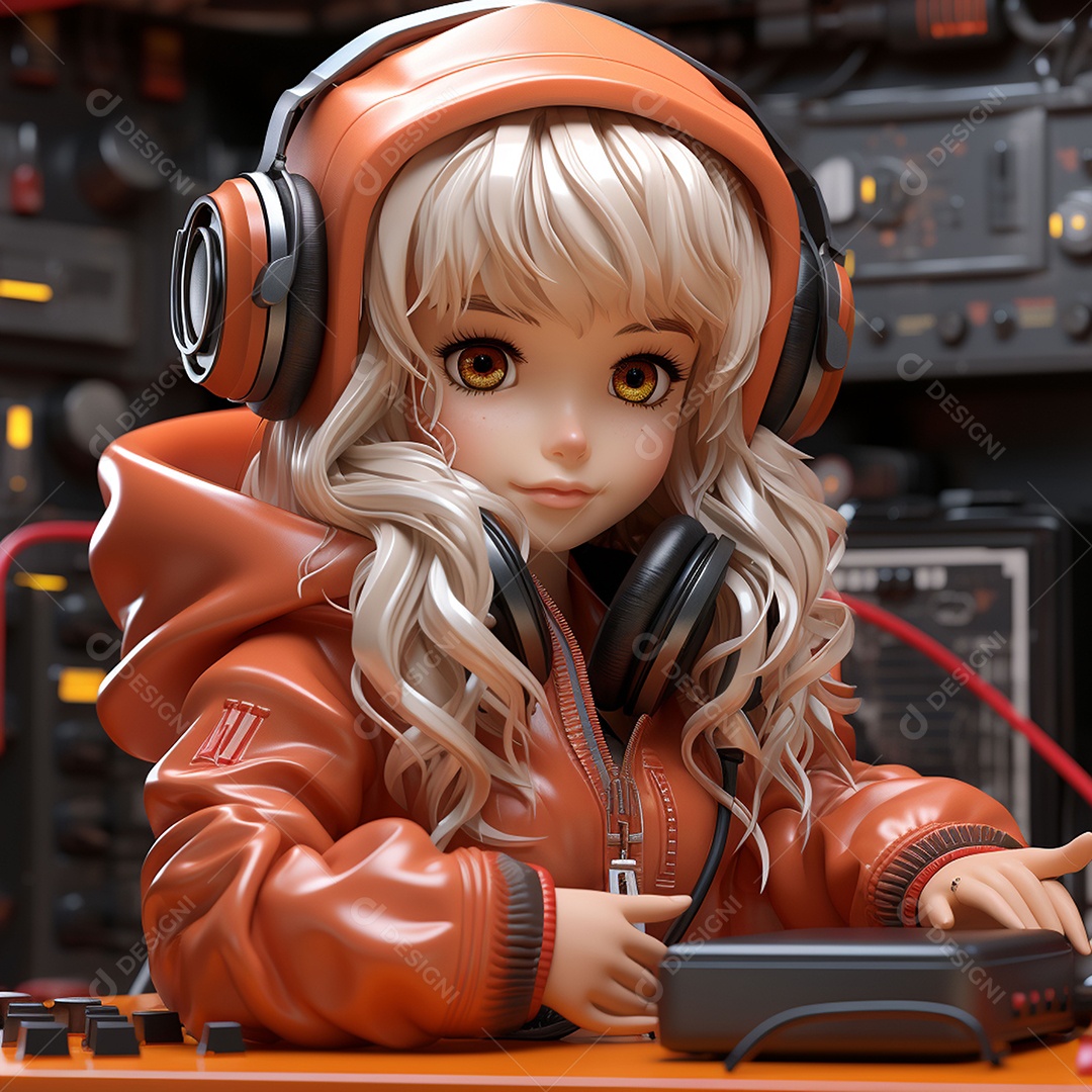 Garota chibi fofa dj 3D extremamente detalhada