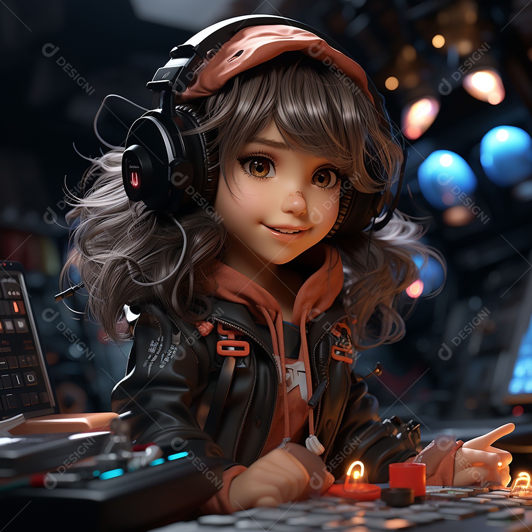 Garota chibi fofa dj 3D extremamente detalhada