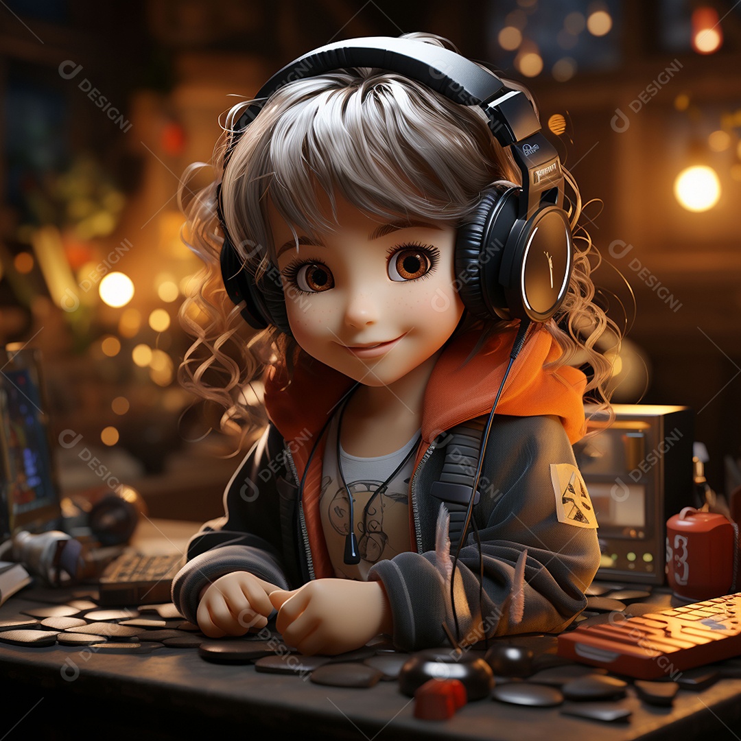 Garota chibi fofa dj 3D extremamente detalhada