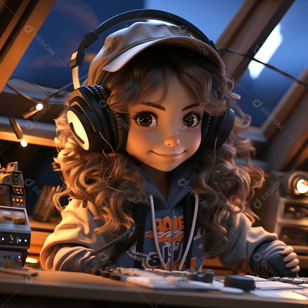 Garota chibi fofa dj 3D extremamente detalhada