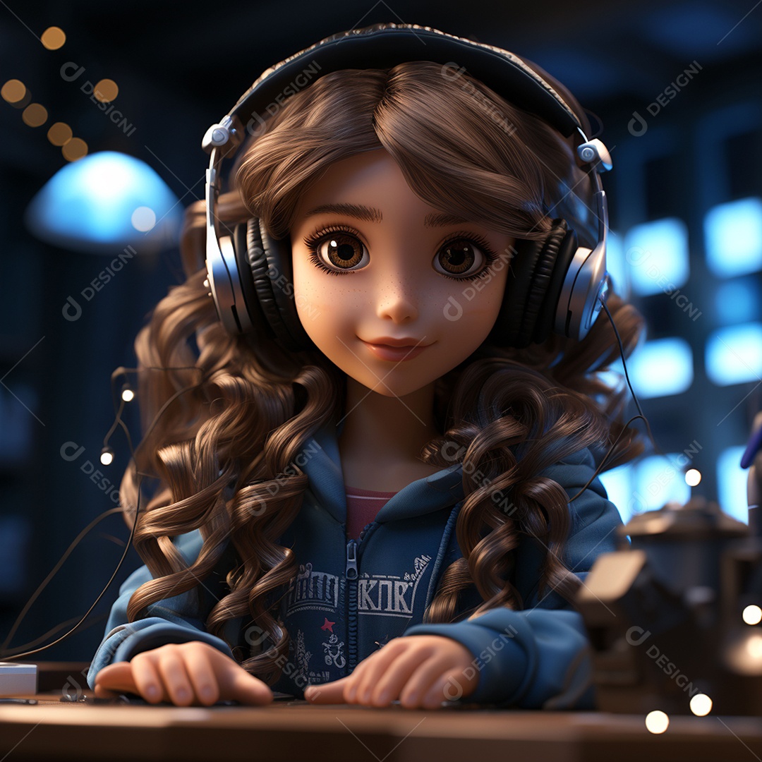 Garota chibi fofa dj 3D extremamente detalhada