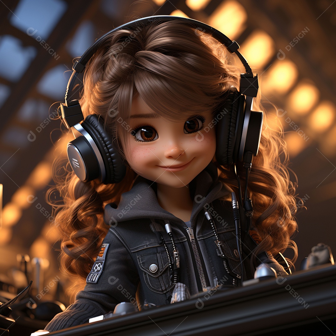 Garota chibi fofa dj 3D extremamente detalhada