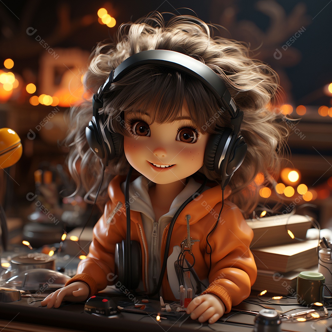 Garota chibi fofa dj 3D extremamente detalhada