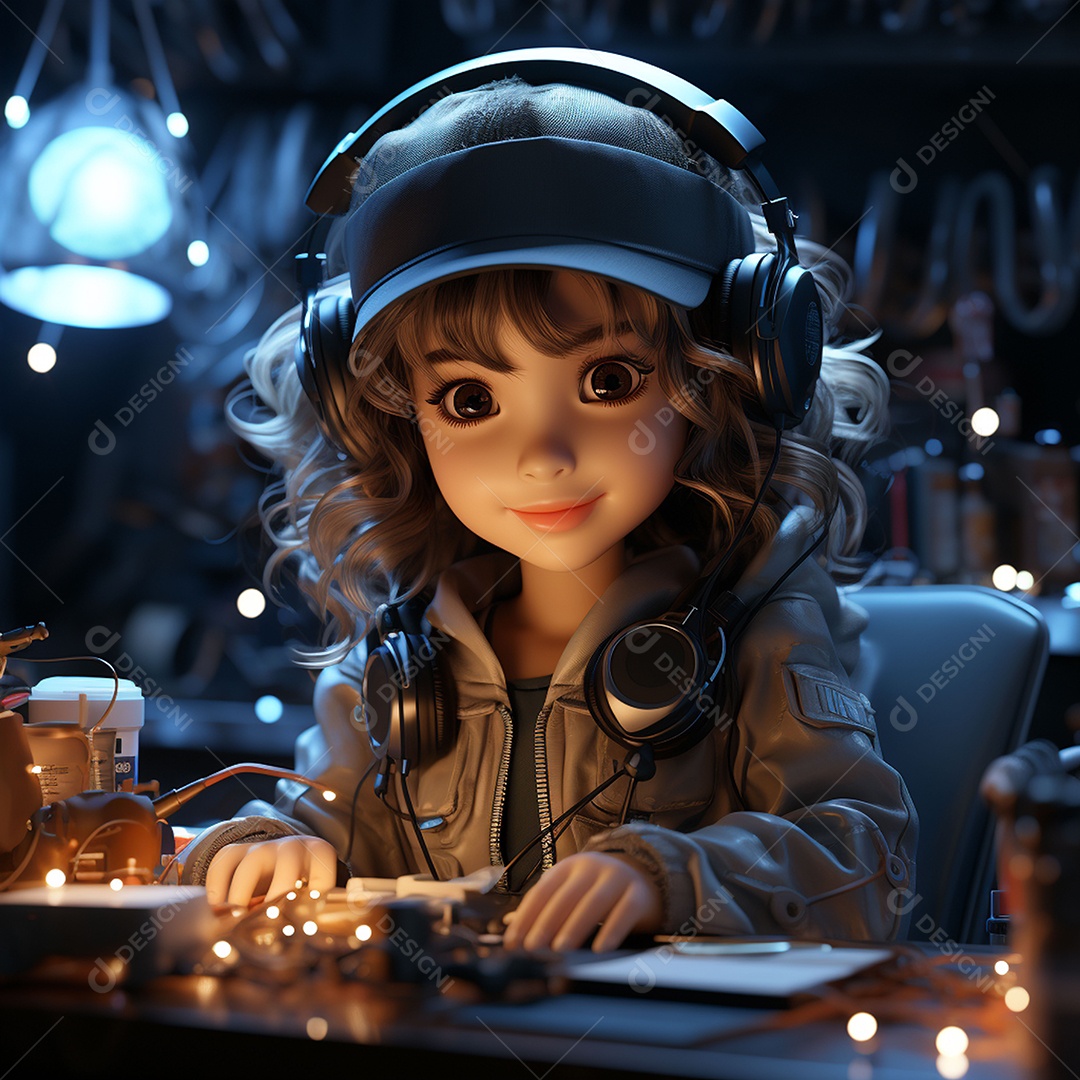 Garota chibi fofa dj 3D extremamente detalhada