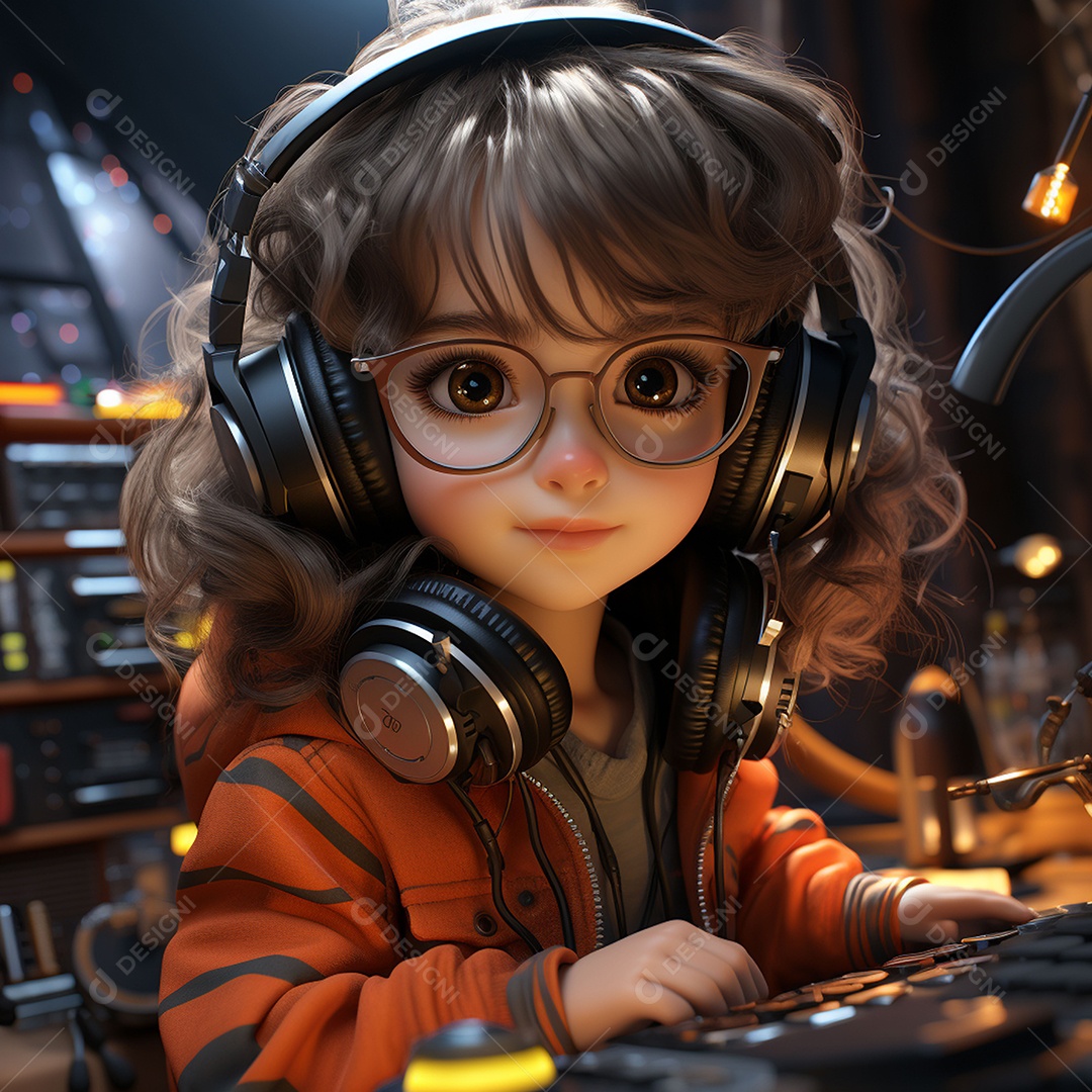 Garota chibi fofa dj 3D extremamente detalhada