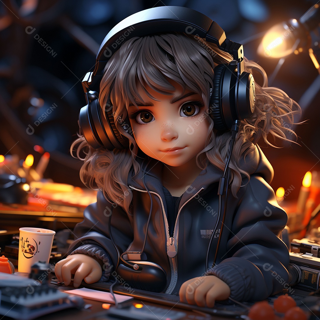 Garota chibi fofa dj 3D extremamente detalhada