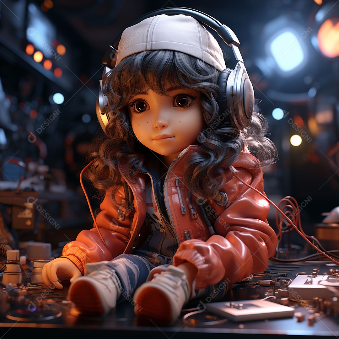 Garota chibi fofa dj 3D extremamente detalhada