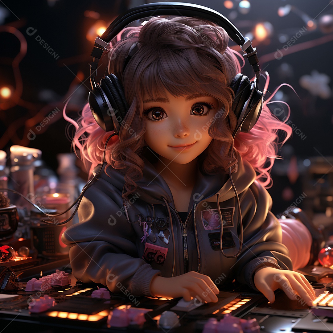 Garota chibi fofa dj 3D extremamente detalhada