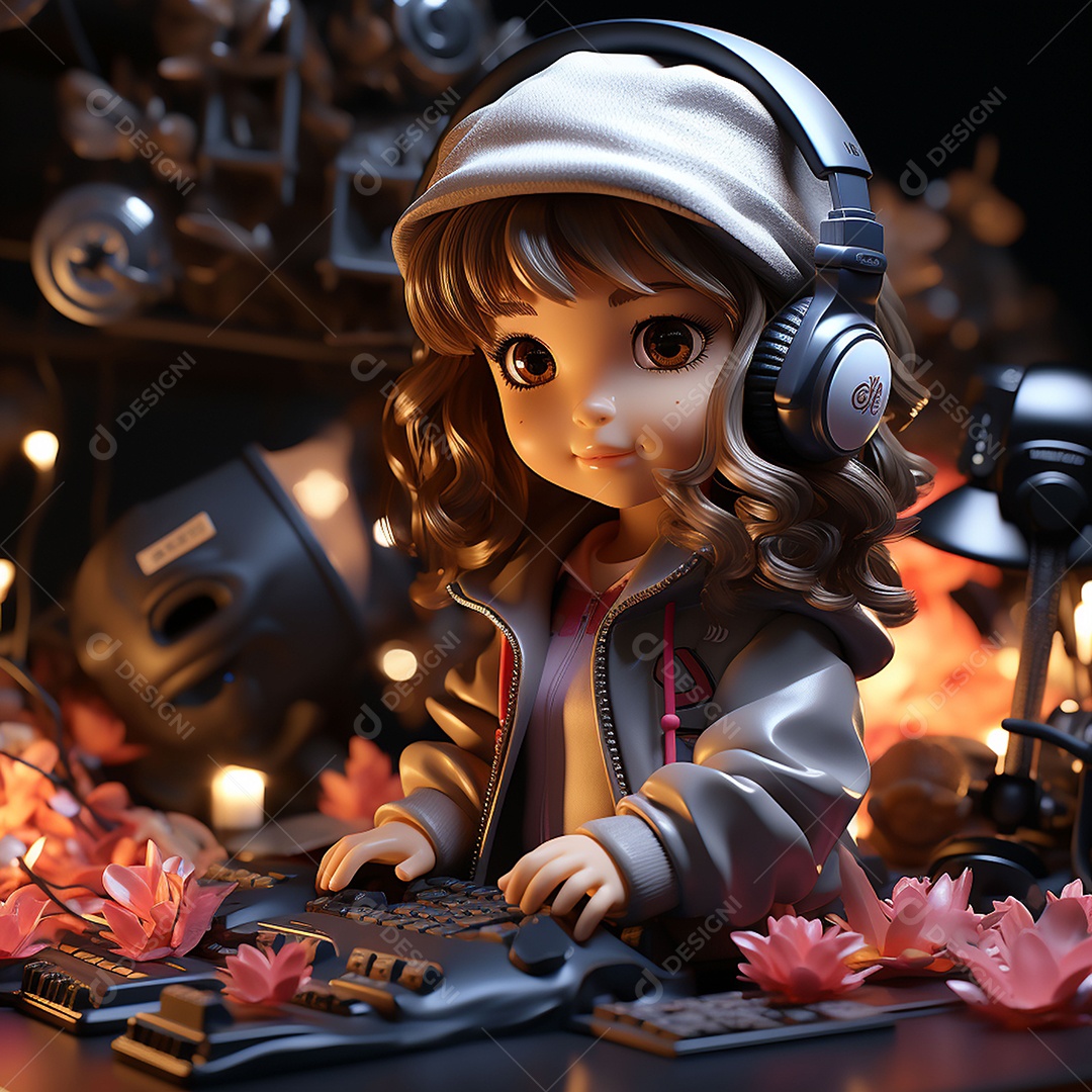 Garota chibi fofa dj 3D extremamente detalhada