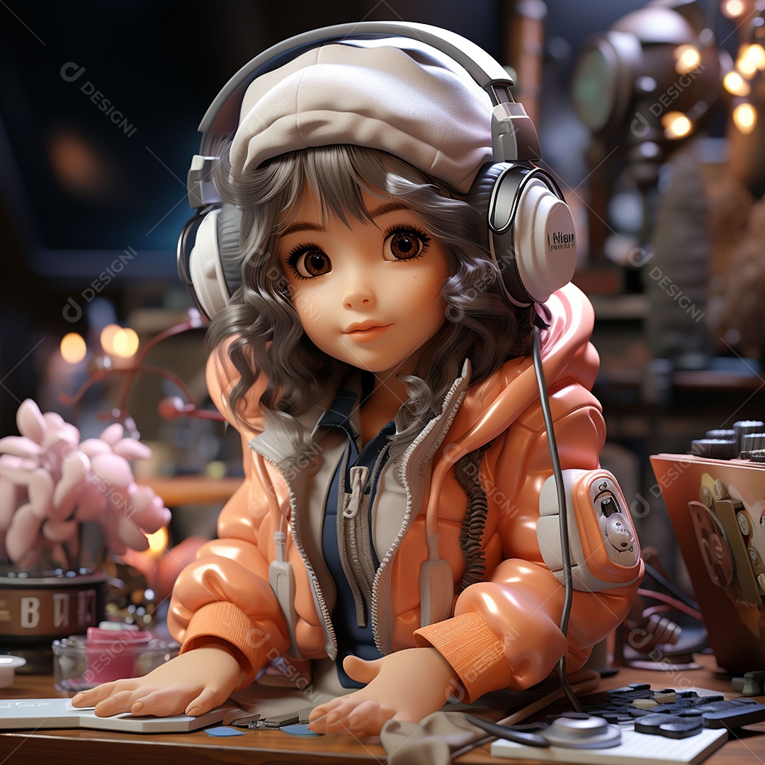 Garota chibi fofa dj 3D extremamente detalhada