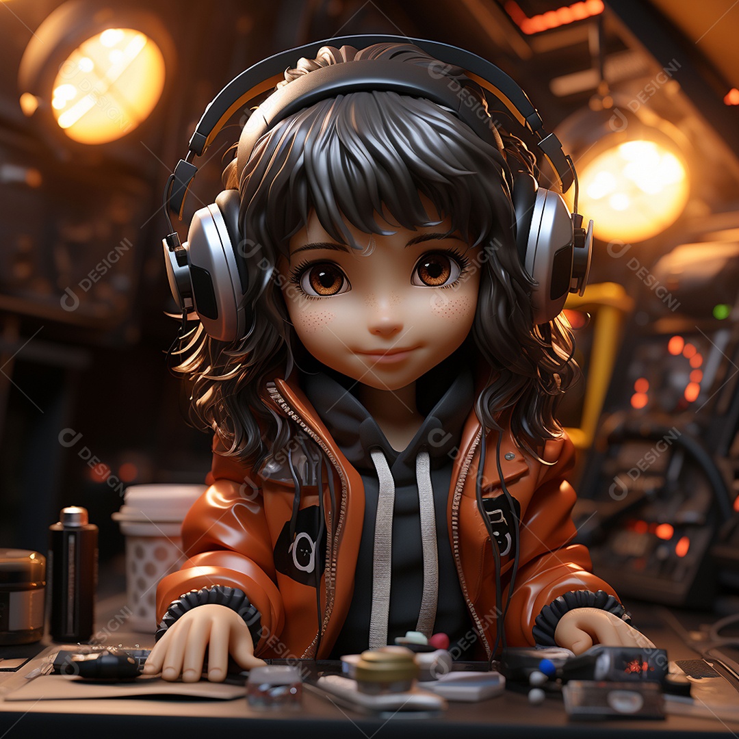 Garota chibi fofa dj 3D extremamente detalhada