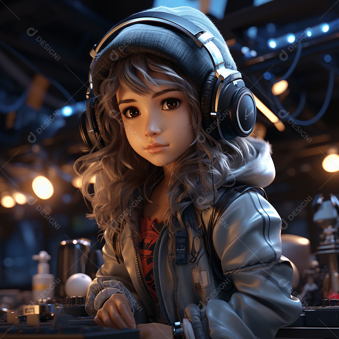 Garota chibi fofa dj 3D extremamente detalhada