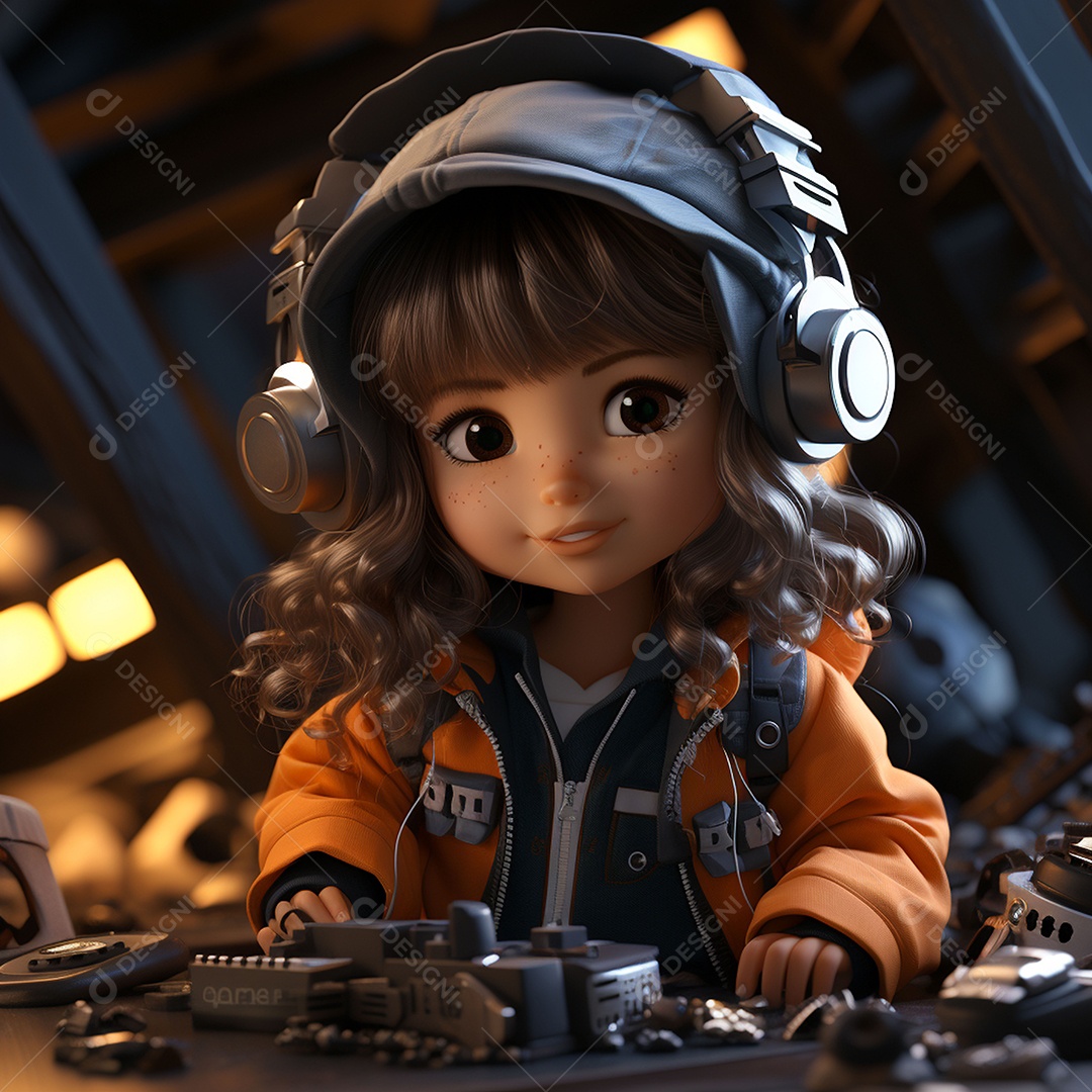 Garota chibi fofa dj 3D extremamente detalhada