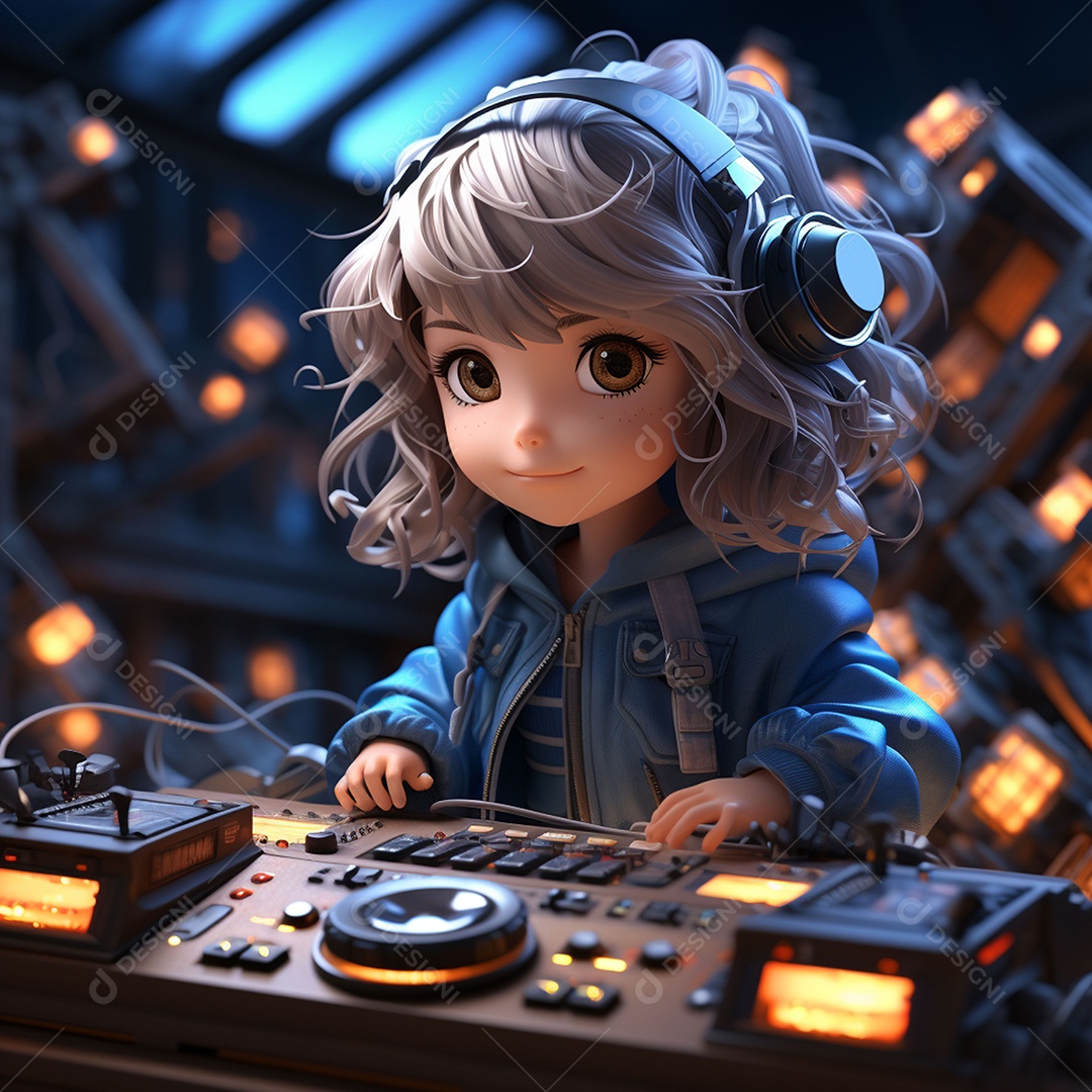 Garota chibi fofa dj 3D extremamente detalhada