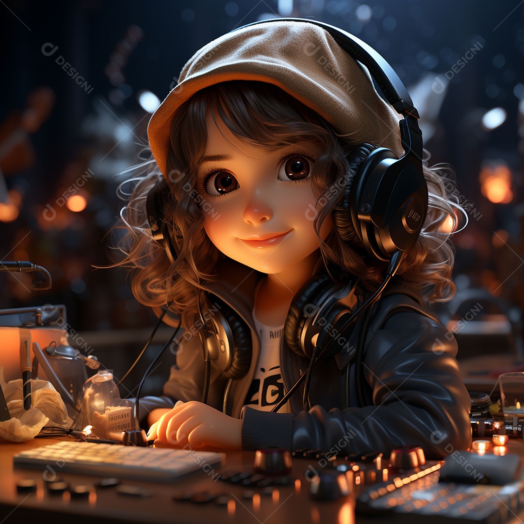 Garota chibi fofa dj 3D extremamente detalhada