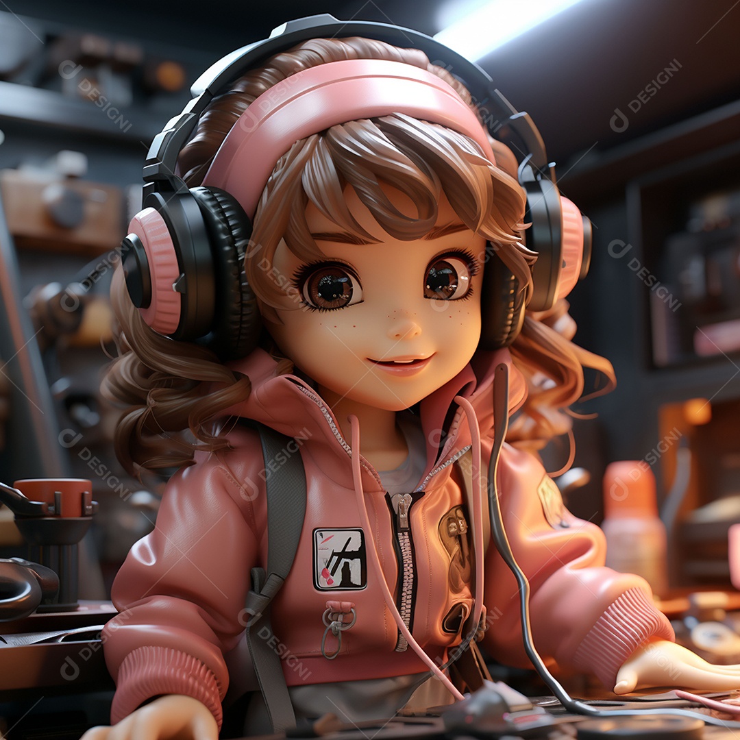 Garota chibi fofa dj 3D extremamente detalhada