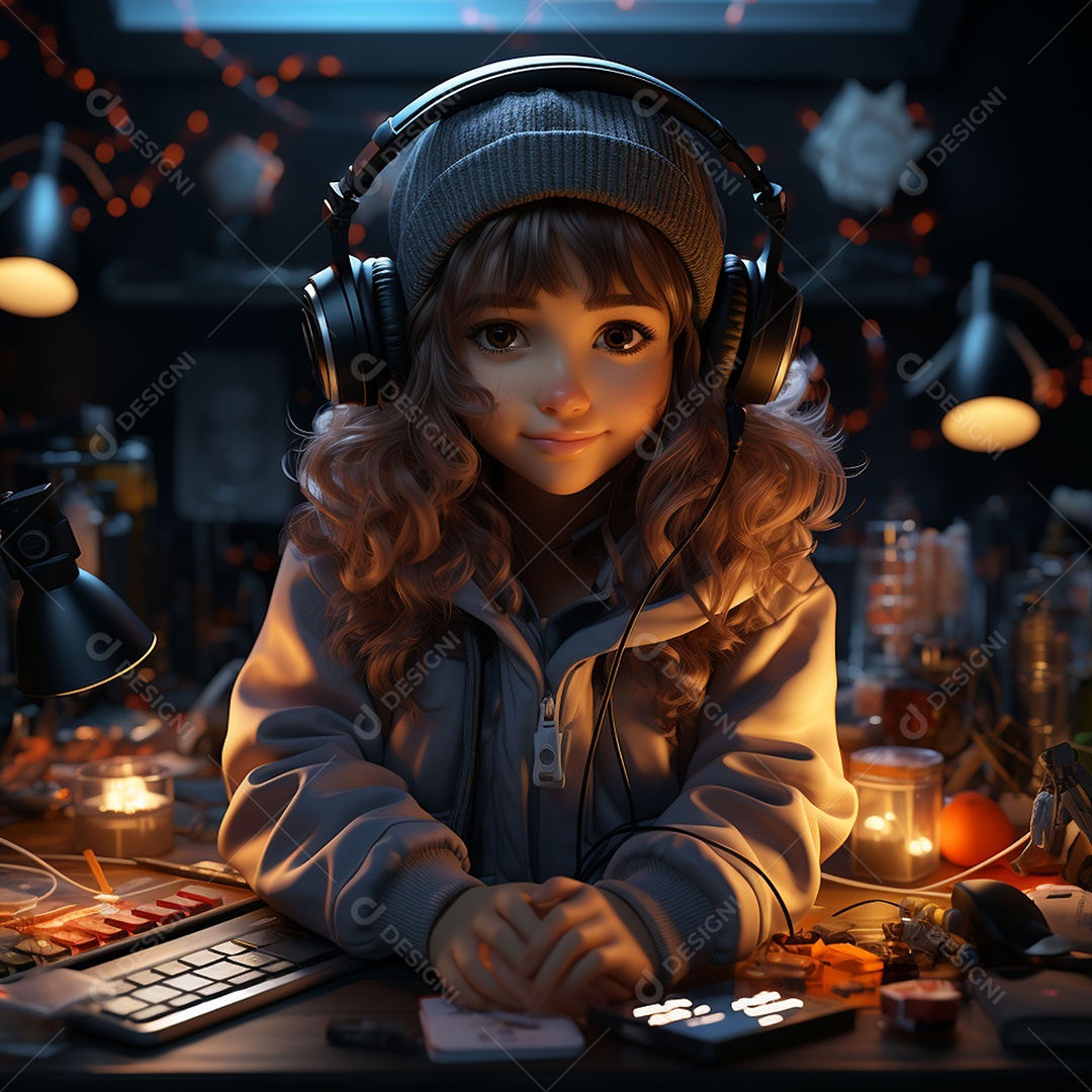 Garota chibi fofa dj 3D extremamente detalhada