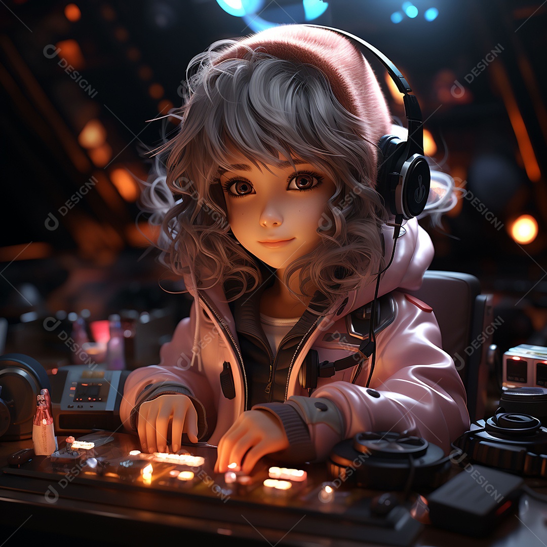 Garota chibi fofa dj 3D extremamente detalhada