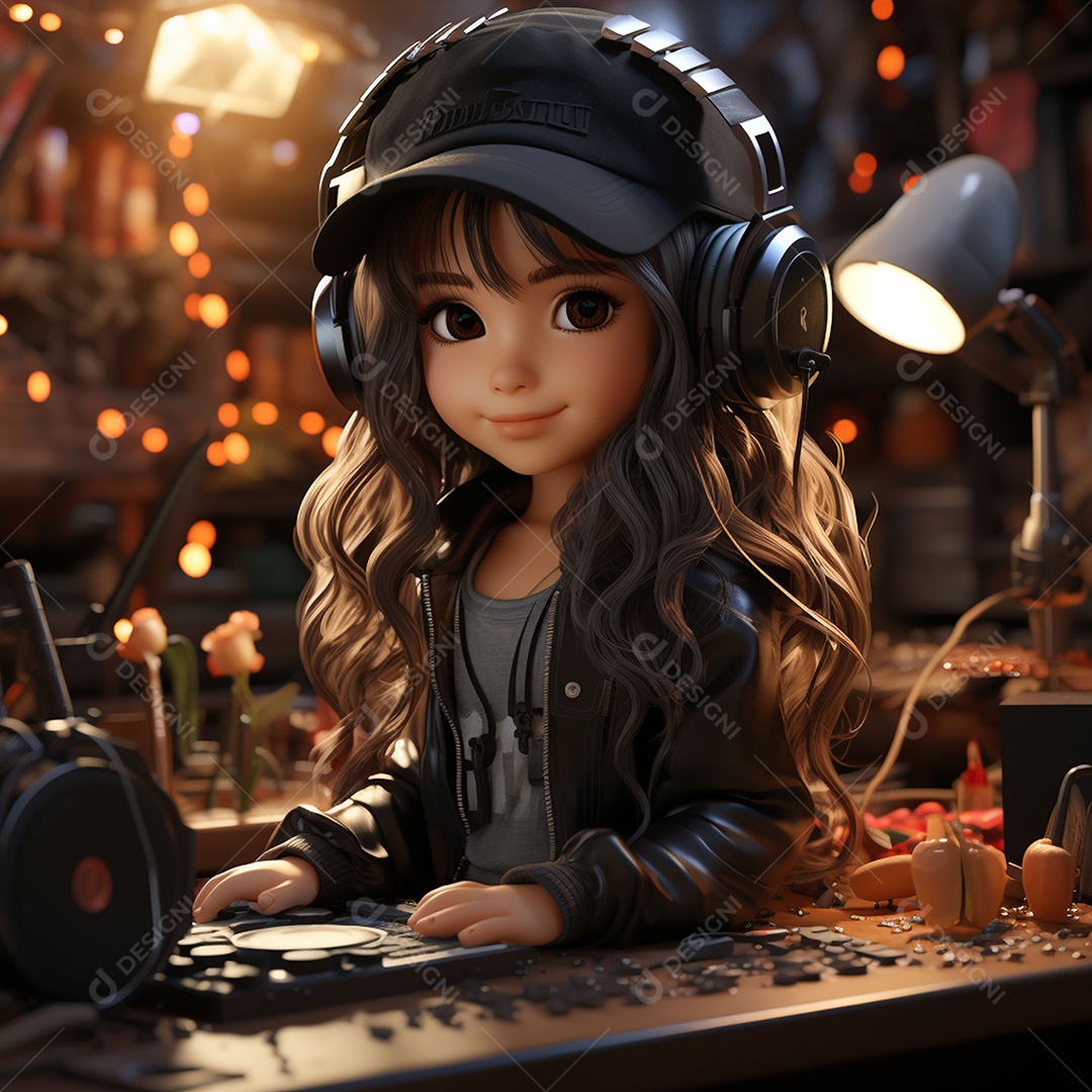 Garota chibi fofa dj 3D extremamente detalhada
